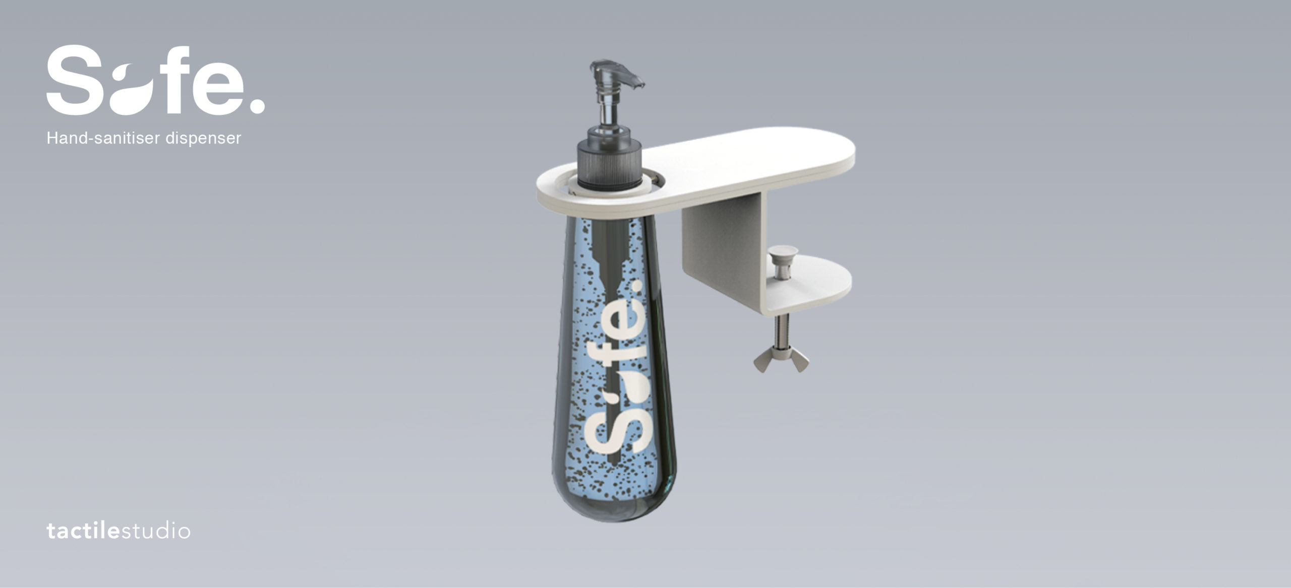 Safe, support et distributeur de gel hydroalcoolique conçu par Tactile Studio