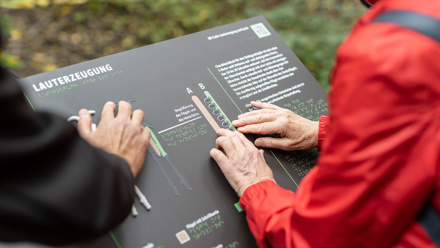 Besucher entdecken die Taststationen des Parks - © Grün Berlin / Frank Sperling